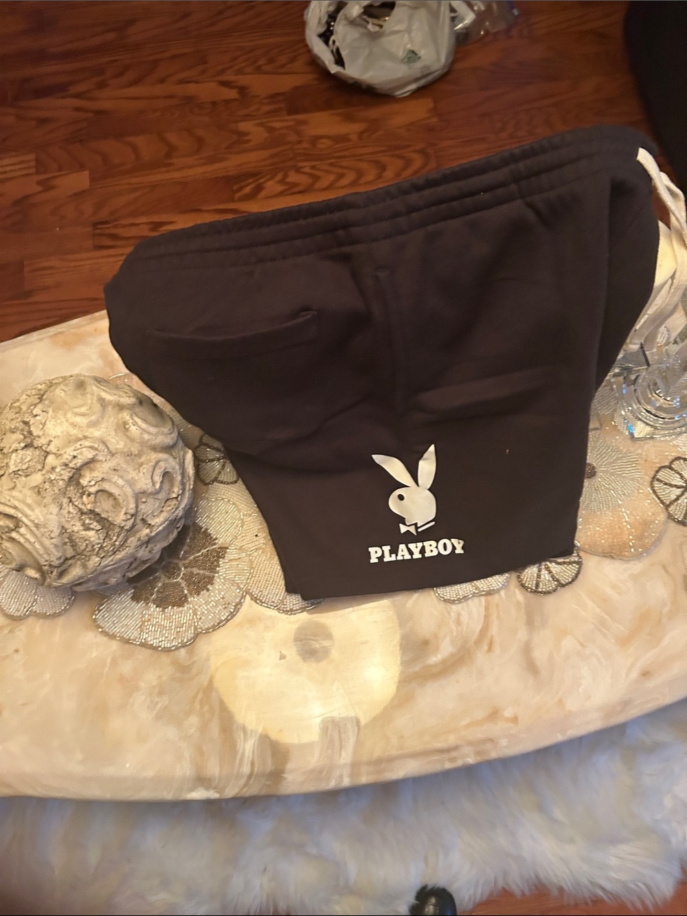PLAYBOY Black Kids Jogger Pants with White Logo